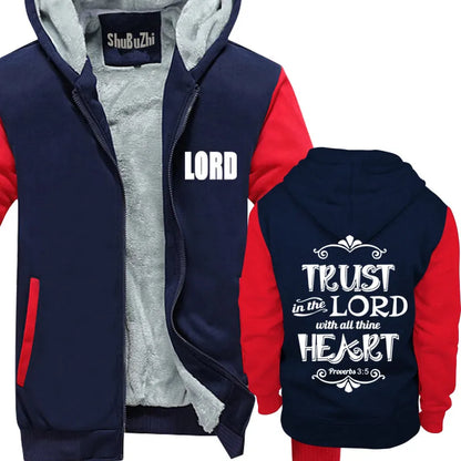 Confida nel Signore Felpe con cappuccio cristiane da uomo Felpe con cappuccio nere in cotone con Gesù cappotto invernale da uomo giacca di marca alla moda