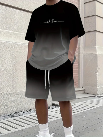 Completo estivo casual da uomo composto da t-shirt e pantaloncini 2026, abbigliamento sportivo taglie forti, t-shirt a maniche corte, pantaloncini con coulisse e tasca.