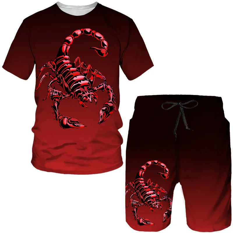 Nuovo set di magliette e pantaloncini con stampa 3D Scorpion, tuta da uomo, maglietta a maniche corte oversize, set di pantaloni, abbigliamento da uomo
