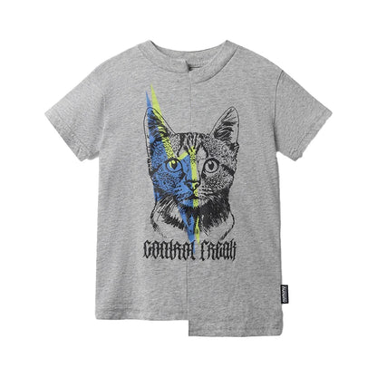 Completo estivo per bambini 2025, composto da maglietta a girocollo stampata e pantaloncini ricamati. Abbigliamento di tendenza per bambini.