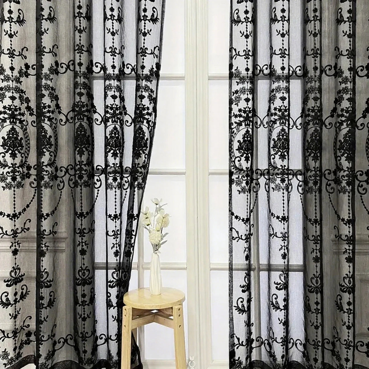 1 tenda trasparente in pizzo floreale, elegante elemento decorativo per la casa, perfetta per soggiorno e camera da letto, aggiunge fascino alle finestre
