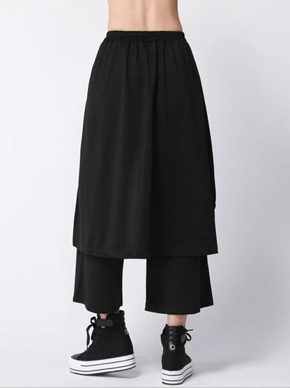 [EAM] High Elastic Waist Black Irregular Spliced Long Wide Leg Pants New Trousers Women Fashion Tide Spring Autumn 2026 1DJ1837