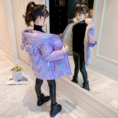 4 5 6 7 8 9 10 11 12 anni Giacca invernale da bambina imbottita Tieni al caldo Simpatico orsetto alla moda Cappotto con cappuccio Piccola principessa Abbigliamento per bambini