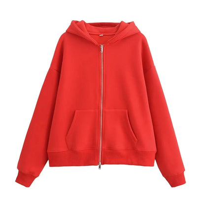 Hooded Fleece Zipper Sweatshirt Jacket And Straight Leg Pants Set Women's Clothing Cozy Cotton Blend Imported from China