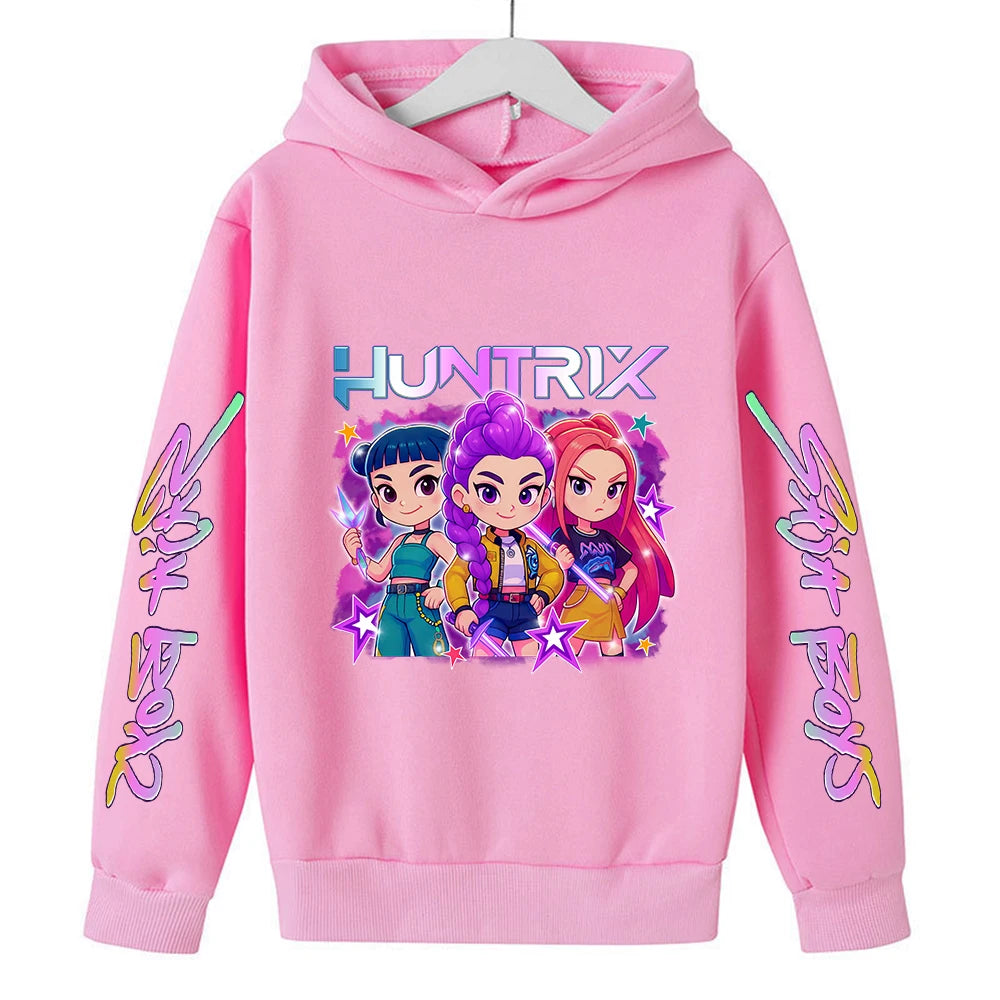 Felpa con cappuccio KPop Demon Hunters Huntrix per bambini, abbigliamento da principessa per ragazze, abbigliamento alla moda per ragazzi, felpa primavera autunno, top per bambini