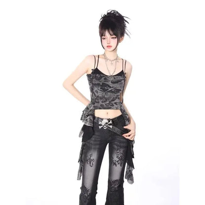Jeans a zampa per donna, Jorts Jeans Pantaloni Donna, Stile Shoujo Girl, Abbigliamento Primaverile Donna, Coquette Jean, Abbigliamento Baggy Y2k, Denim