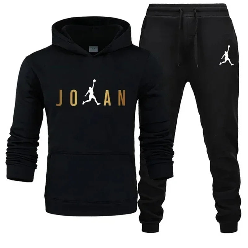 Men's fashionable casual outdoor fitness jogging set, autumn and winter pullover hoodie + sweatpants two-piece set