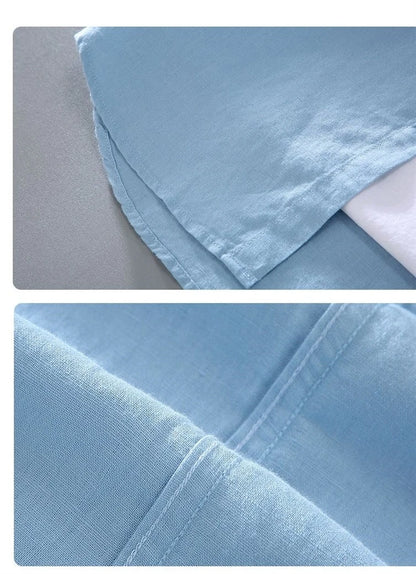 Camicia da uomo in cotone e lino a maniche corte, estiva, stile streetwear, tinta unita, collo alto, casual, stile spiaggia, taglie forti dalla M alla 3XL