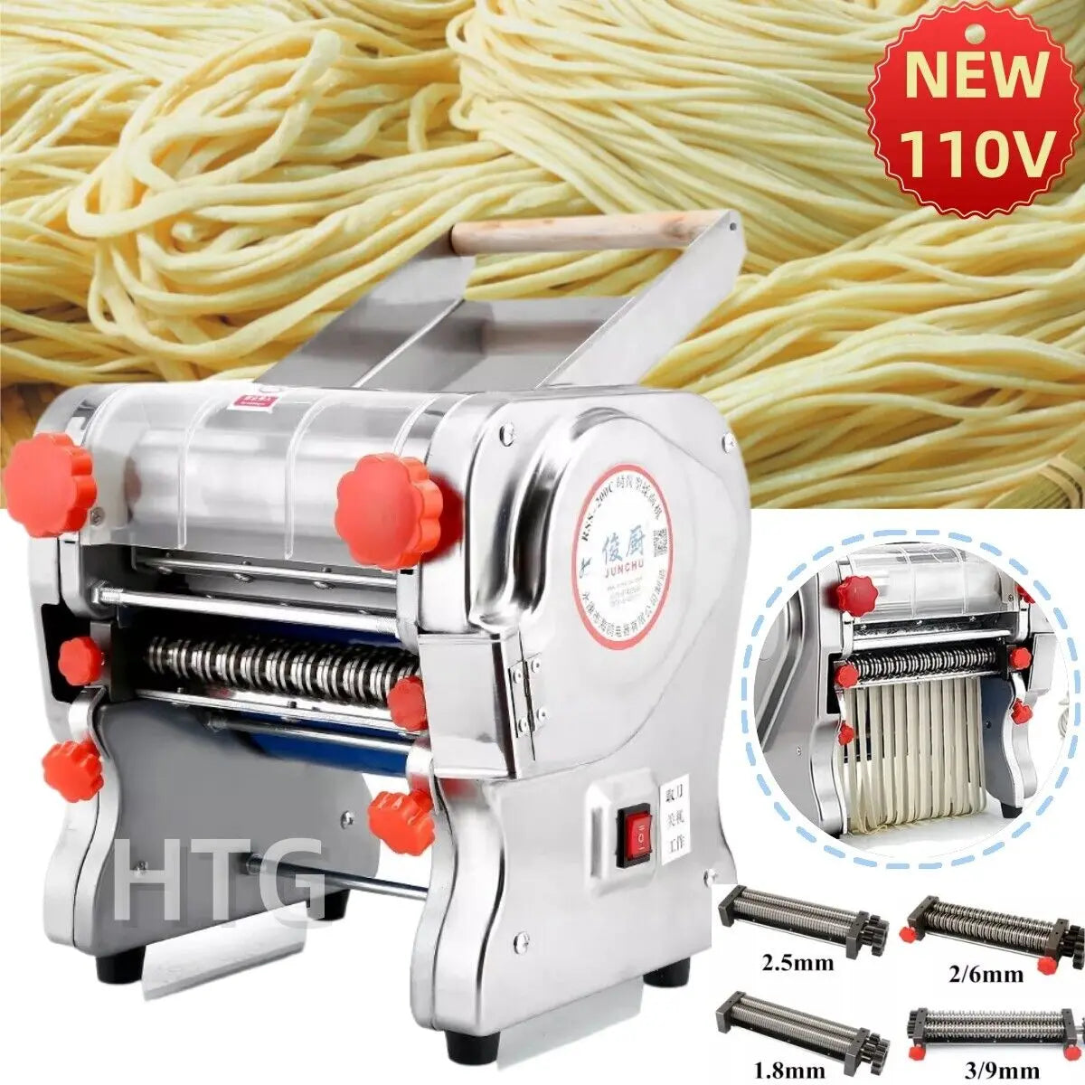 Macchina per pasta elettrica da 550 W, macchina per pasta con rullo per ravioli, acciaio inox, doppia lama, per uso commerciale