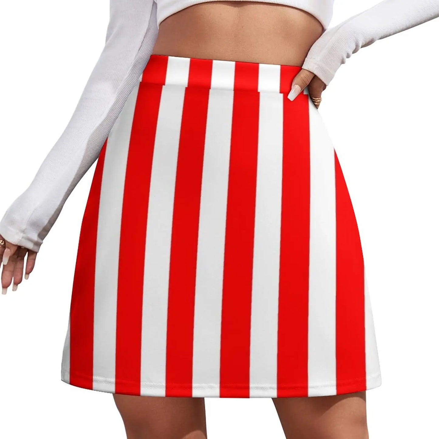 Red Vertically-Striped Mini Skirt festival outfit women extreme mini dress