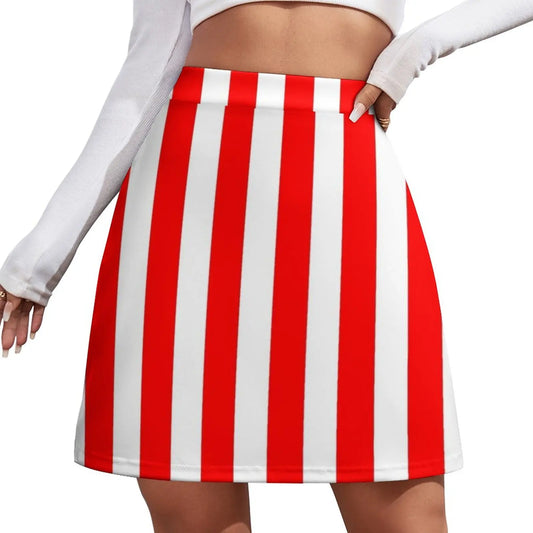 Red Vertically-Striped Mini Skirt festival outfit women extreme mini dress