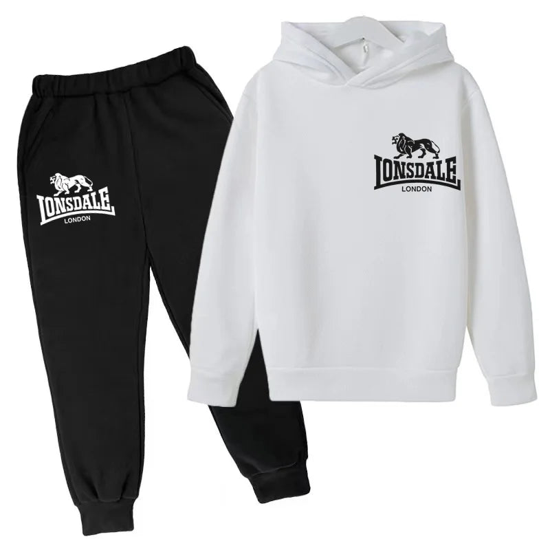 Felpa con cappuccio alla moda per bambini, tuta con stampa leone per ragazzi, cappotto per bambine dai 3 ai 12 anni, top + pantaloni, set sportivo casual da jogging, affascinante