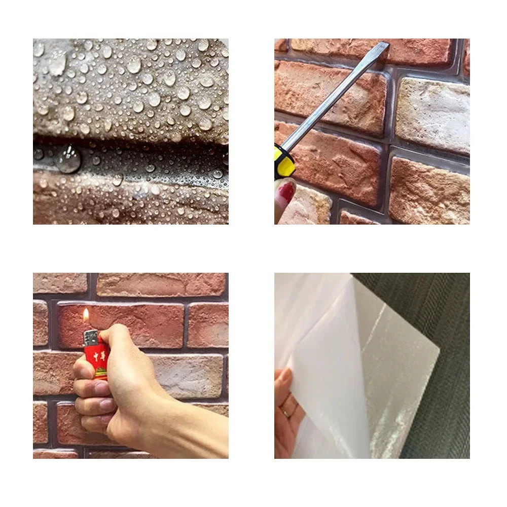 5/10pcs Self Adhesive Waterproof 3D Wall Panels, Brick Wallpaper, Retro Sticker for Bathroom, Fireplace decorative wall stickers