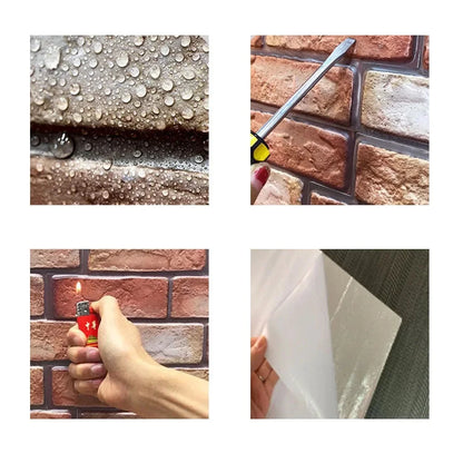 5/10pcs Self Adhesive Waterproof 3D Wall Panels, Brick Wallpaper, Retro Sticker for Bathroom, Fireplace decorative wall stickers