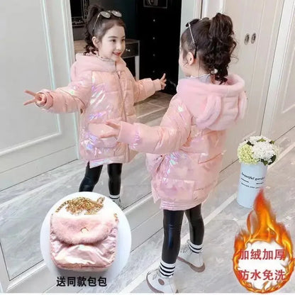 4 5 6 7 8 9 10 11 12 anni Giacca invernale da bambina imbottita Tieni al caldo Simpatico orsetto alla moda Cappotto con cappuccio Piccola principessa Abbigliamento per bambini