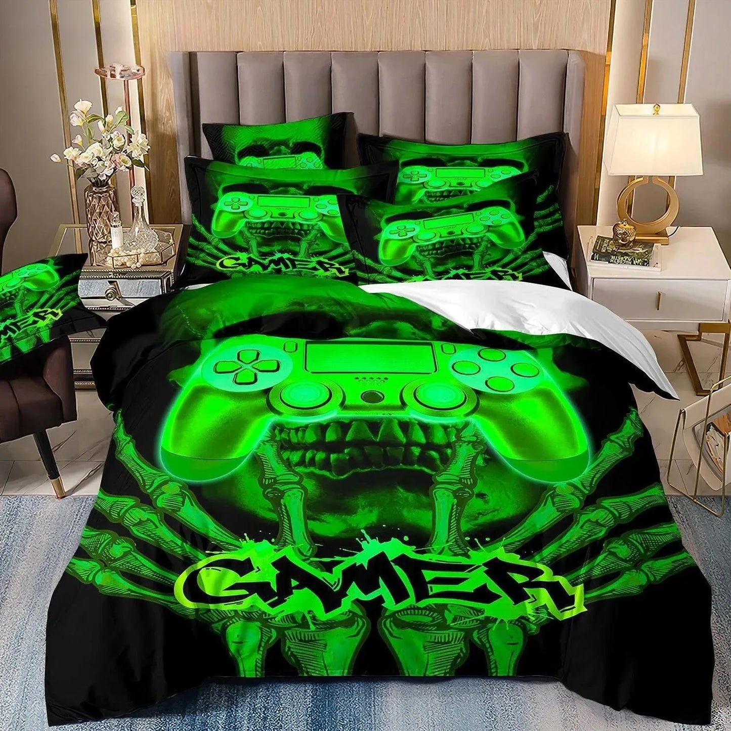 Set di biancheria da letto per gamer per ragazzi, set copripiumino per videogiochi, copripiumino matrimoniale, set letto con design PlayStation per ragazzi e ragazze.