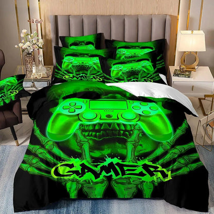 Set di biancheria da letto per gamer per ragazzi, set copripiumino per videogiochi, copripiumino matrimoniale, set letto con design PlayStation per ragazzi e ragazze.