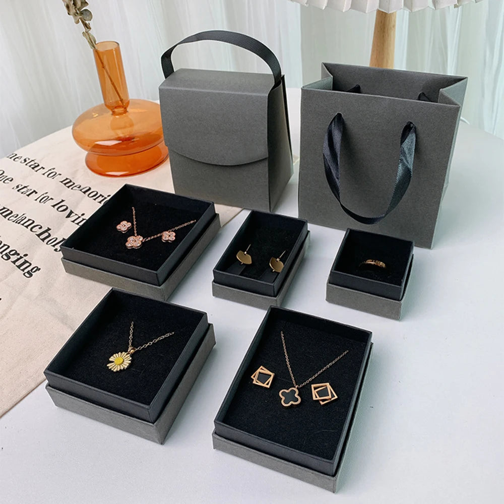 Semplice portagioie per orecchini, anelli, bracciali e collane, in carta grigia e nera, espositore per gioielli, scatola organizer per gioielli.