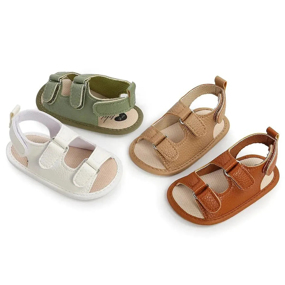 Sandali estivi per neonati Meckior, scarpe per bambini in pelle PU con suola in gomma antiscivolo, primi passi per neonati e bambine da 0 a 18 mesi.