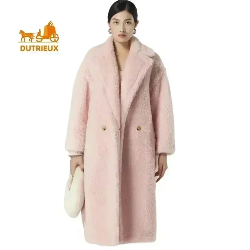 Cappotto lungo da donna DUTRIEUX Teddy Bear, nuovo stile invernale 2025, cappotto lungo in vera pelliccia di alpaca e cashmere, spesso e caldo