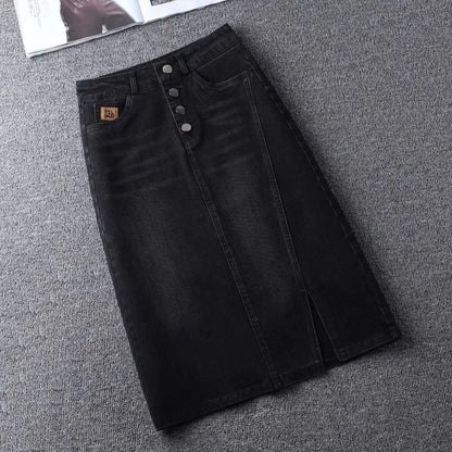 Oversized 5XL Denim Skirt Women's Spring/summer Mid length 2024 New High waisted Elastic Korean A-line Split Casual hip Skirts