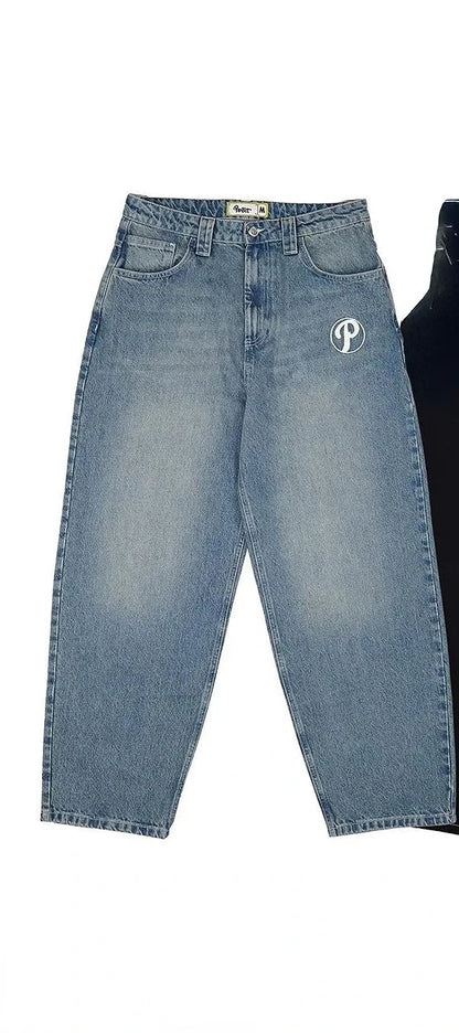Jeans larghi a gamba dritta con tasche e design alla moda, modello a ali, stile coreano, nuovi pantaloni in denim di tendenza