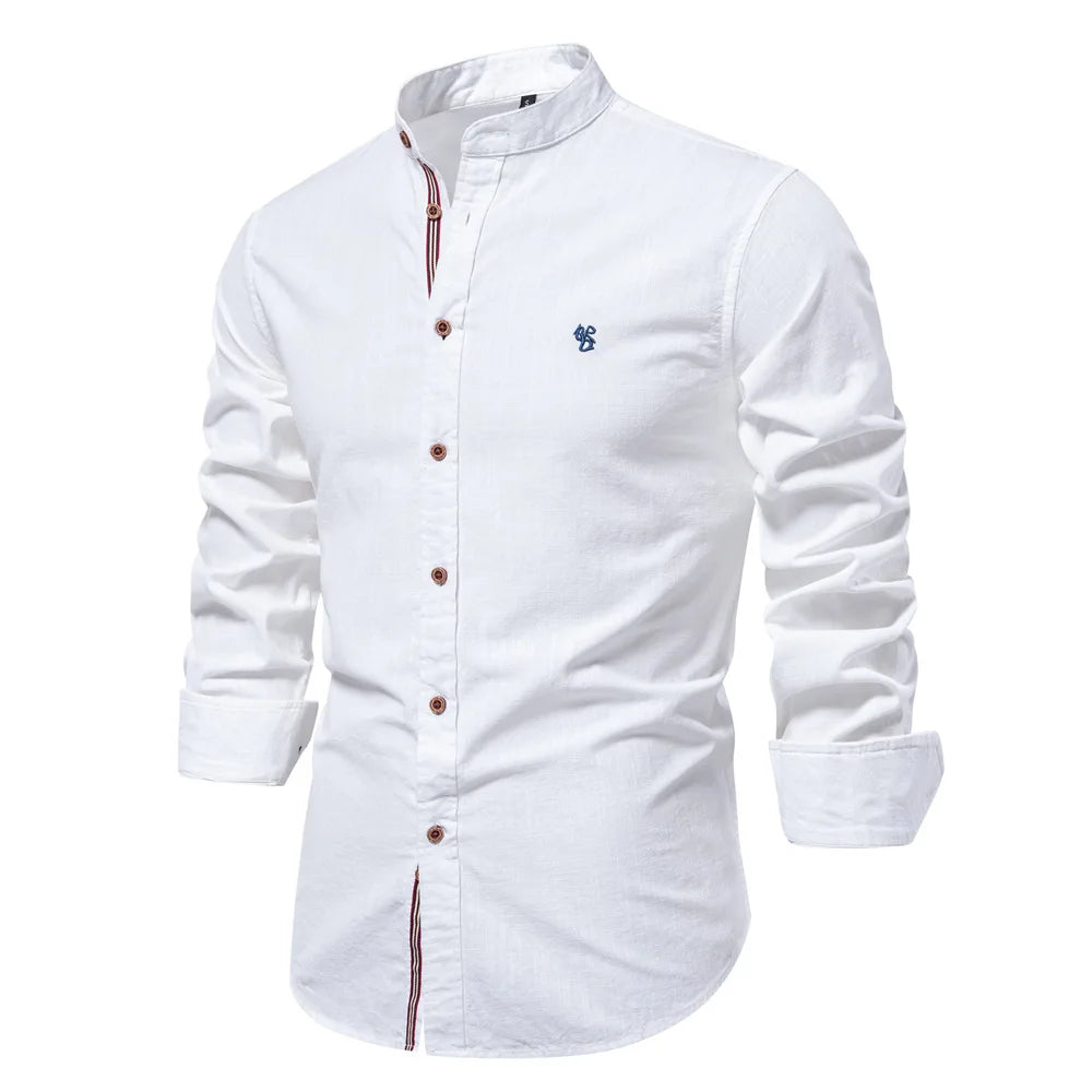 Camicia da uomo primavera-estate, nuova e alla moda, in cotone e lino, casual, stile giapponese, a maniche lunghe