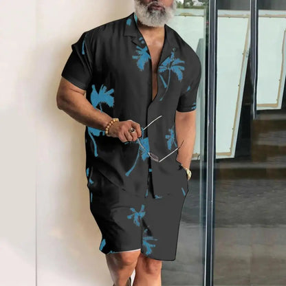Completo da uomo con camicia a maniche corte e stampa 3D di palma da cocco, pantaloncini da spiaggia oversize, abbigliamento streetwear estivo e completi hawaiani.