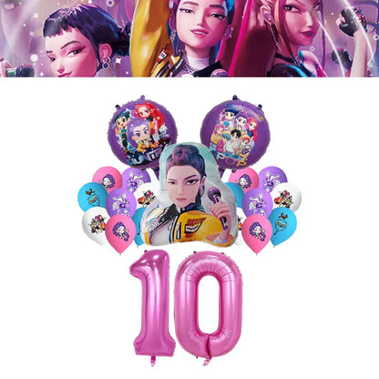 Kpop Demon Hunter Birthday Decoration Set Kpop Girl Cup Pate Happy Balloon Happy Banner Gift Bags Supplies for Kids Party Favors