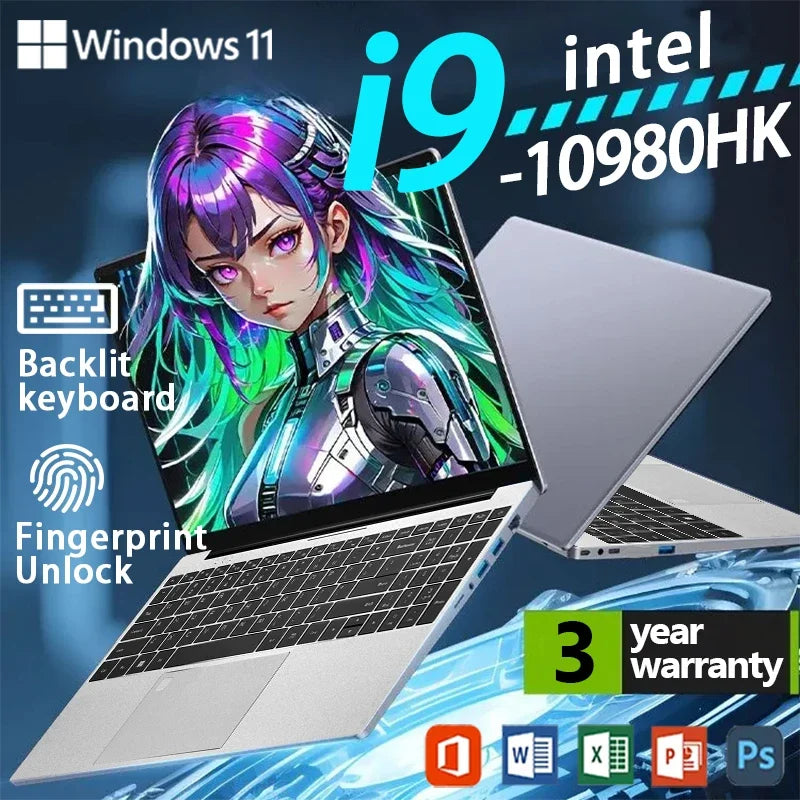 Laptop da gioco da 15,6 pollici Intel Core i9 10980HK Windows 11 16GB DDR4 1TB 2TB SSD Ufficio Studio Business Laptop PC Gamer Computer