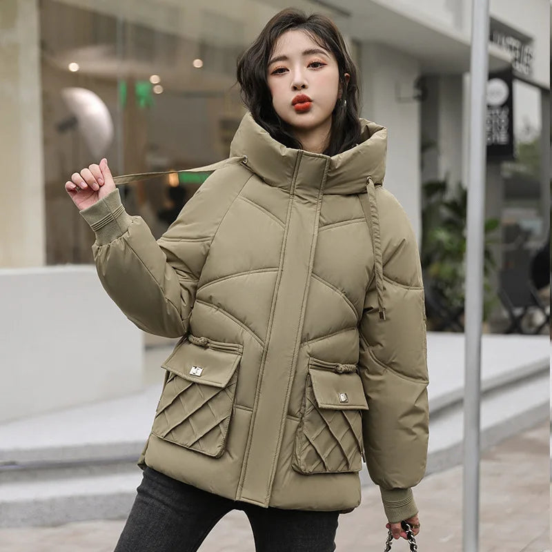 Korean Loose Cotton Jacket Casual Hooded Basic Coat Women Outwear Women Winter Parkas Coat 2025 Winter Warm Thicken Cotton Coat