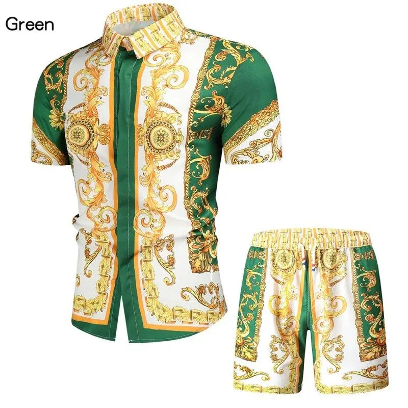 Hawaiian 2PCS Shirts Suits Men Fashion 3D Luxury Print Shirts+Shorts Two Piece Sets Hawaii Shirts Floral Beach Shirt Sets Beach