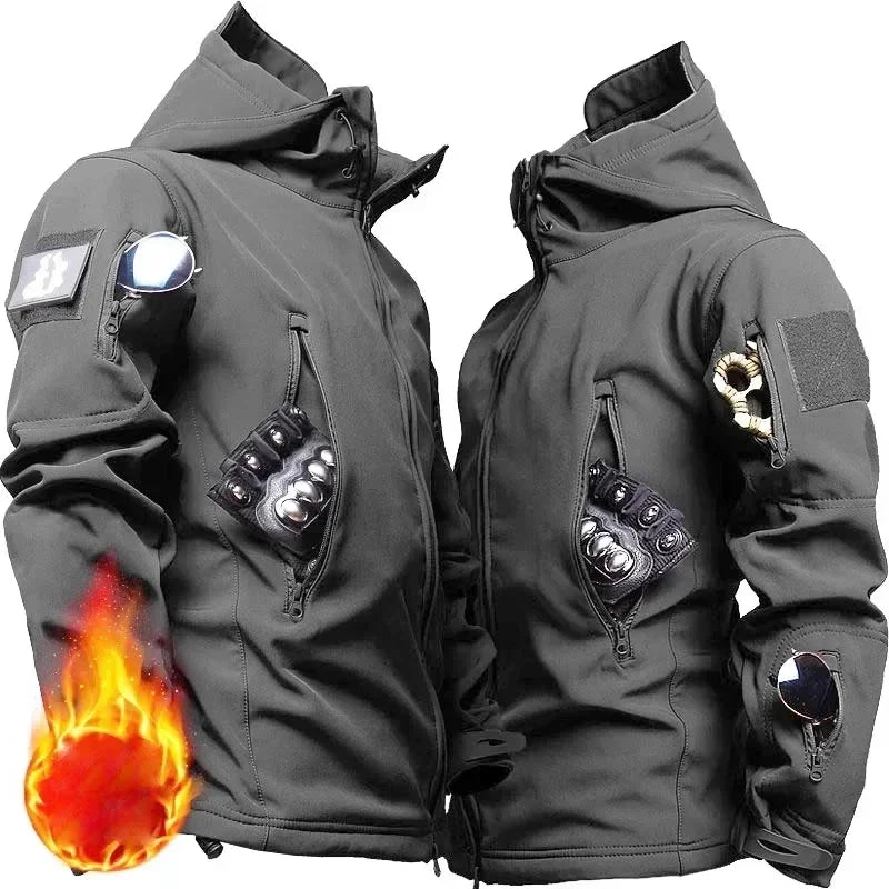 Tactical Waterproof Men Camo Set Soft Shell Fleece Winter Combat Suit Windbreak Warm Multi Pocket Outdoors Training Uniform