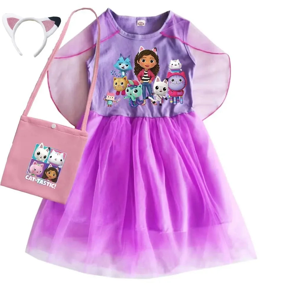 Mochila Gabby's Dollhouse Dress Bambini Gabbys Chat Vestiti Ragazze Manica corta Abiti casual Bambini Matrimonio Principessa Abiti