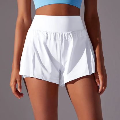 Pantaloncini da ginnastica da donna, a doppio strato, ad asciugatura rapida, per sport, fitness, jogging e allenamento, con tasca, pantaloncini sportivi aderenti