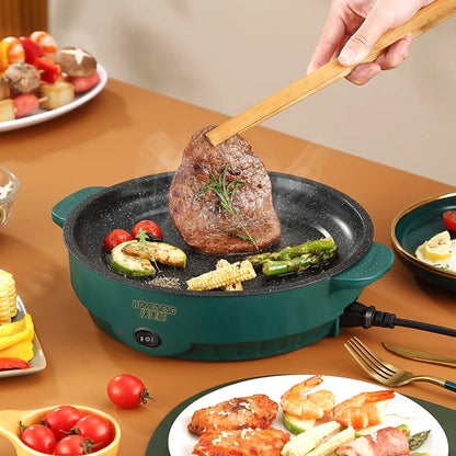 Padella elettrica multicooker 220V per uso domestico, barbecue, frittura di pesce, bistecca, padella antiaderente, macchina per cucinare