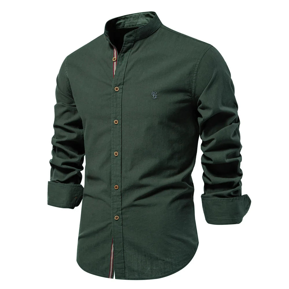 Camicia da uomo primavera-estate, nuova e alla moda, in cotone e lino, casual, stile giapponese, a maniche lunghe