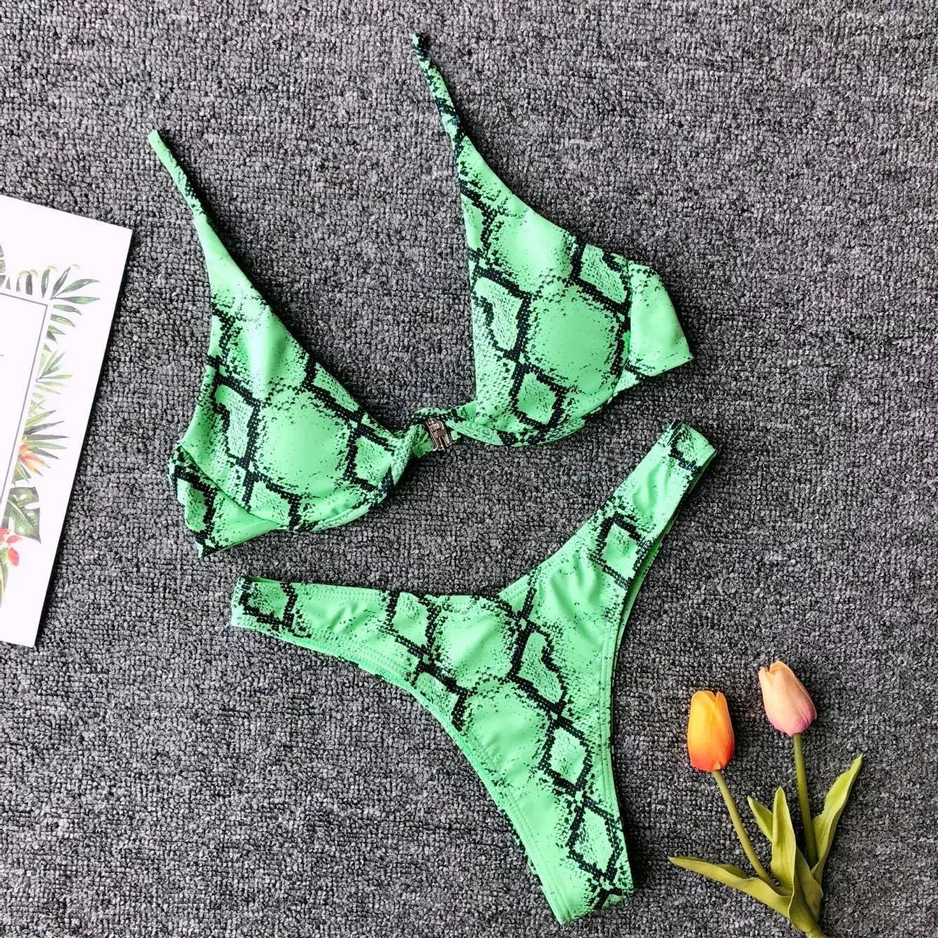 Micro Bikini 2024 Swimwear Women Sexy Yellow Leopard Snakeskin Print Underwire Swimsuit Beach Bathing Suit String Thong Bikini