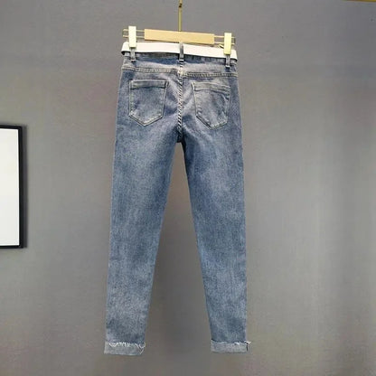 Nuovi jeans a vita alta da donna, modello slim, con fori audaci, in denim, pantaloni casual da cowboy, pantaloni da donna.