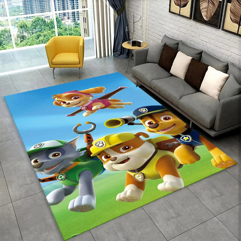 Tappeto con simpatico cane P-Patrol in stile cartone animato per sala giochi, camera da letto, soggiorno, divano, decorazione per la casa, tappeto antiscivolo per area giochi bambini.