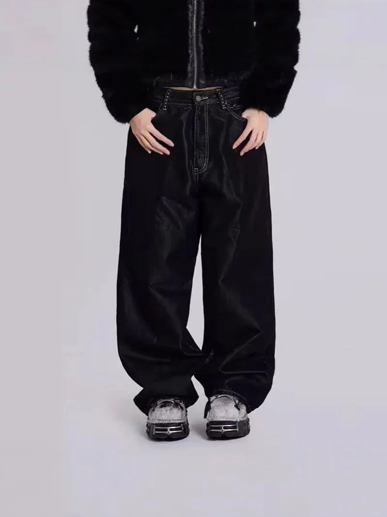 Personality Pocket Splicing Fashionable Design Wing Pattern Baggy Straight-leg Jeans Korean Style New Popular Denim Pants