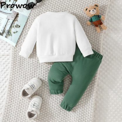 Completo invernale per neonati Prowow con maglione e pantaloni con orsetto ricamato e lettere, 2 pezzi. Set di abbigliamento carino per bambini.