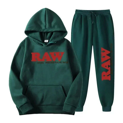 2025 Men's Set RAW Tracksuit men Running Hoodie Sweatpants Men's Set 2 piece set mens outfits  Autumn Winter warm sweatsuits