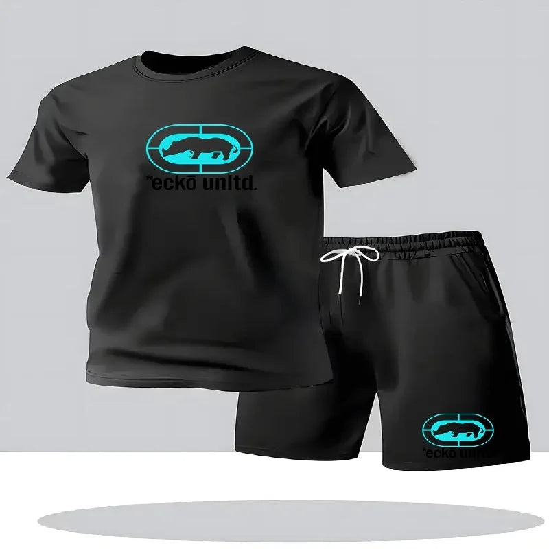 Nuovo set estivo casual da uomo composto da t-shirt e pantaloncini, completo due pezzi dalla vestibilità comoda, set sportivo traspirante a maniche corte da uomo, completo due pezzi