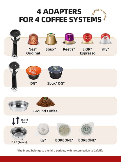 Macchina per caffè espresso Cafelffe 4 in 1 Cafetera Cappuccino Dolce Gusto Nes Capsule ESE Pod Ground Regalo per amante, papà, mamma
