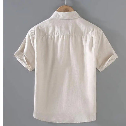 Camicia da uomo in cotone e lino a maniche corte, estiva, stile streetwear, tinta unita, collo alto, casual, stile spiaggia, taglie forti dalla M alla 3XL