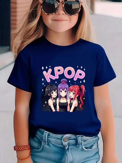 Magliette per bambini con stampa grafica di cartoni animati Kpop, regalo divertente per i fan, magliette Harajuku, top estivi a maniche corte, abbigliamento per bambini
