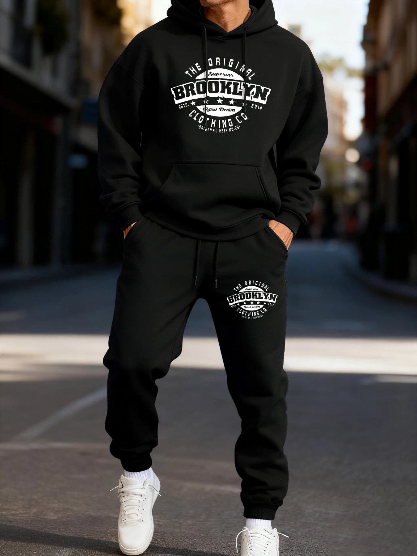 The Original Brooklyn Clothing Co Print Male Hoodie Set Fleece Autumn Two Pices Sets Casual Winter Hoody Sporty Pocket Pants
