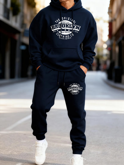 The Original Brooklyn Clothing Co Print Male Hoodie Set Fleece Autumn Two Pices Sets Casual Winter Hoody Sporty Pocket Pants