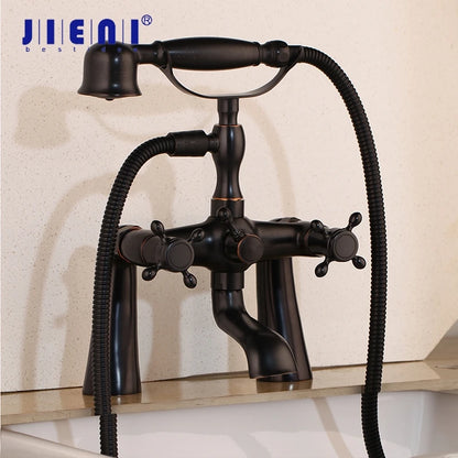 JIENI Bathtub Shower Faucet 2 Handles Telephone Style Faucets  Multiple Style Deck Mounted Hot Cold Tap W/ Handheld Showerhead